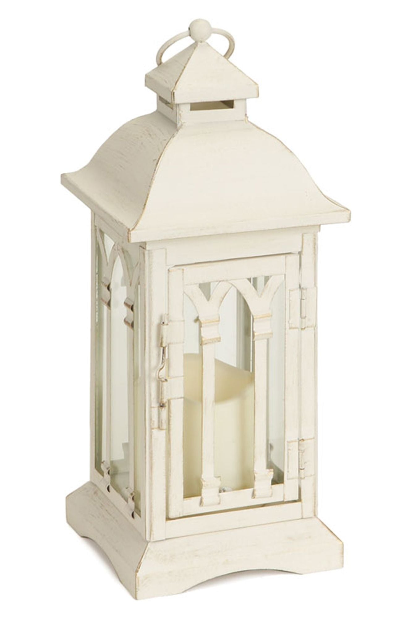 Shop For White Arch Patterned Lantern with LED Candle (Set of 2) at Michelle's aDOORable Creations