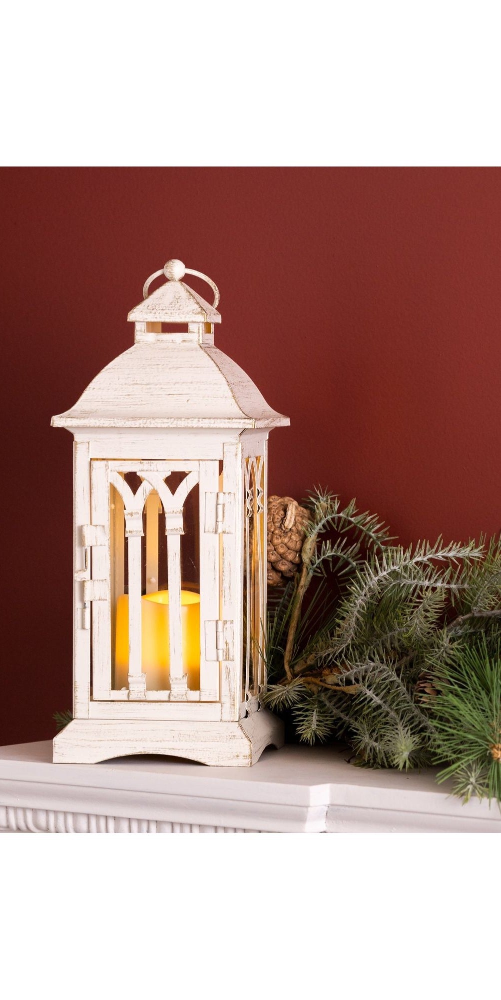 White Arch Patterned Lantern with LED Candle (Set of 2) - Michelle's aDOORable Creations - Lantern