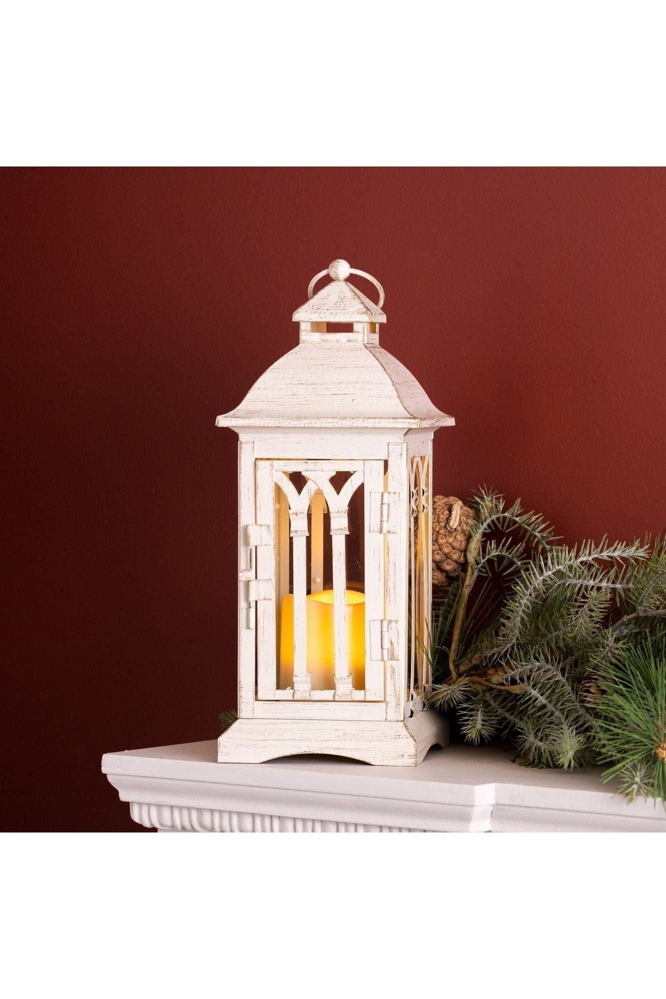 Shop For White Arch Patterned Lantern with LED Candle (Set of 2) at Michelle's aDOORable Creations