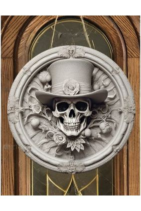 White Face Skull Top Hat Sign - Wreath Enhancement - Michelle's aDOORable Creations - Signature Signs
