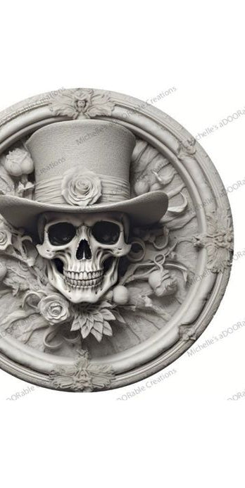 White Face Skull Top Hat Sign - Wreath Enhancement - Michelle's aDOORable Creations - Signature Signs