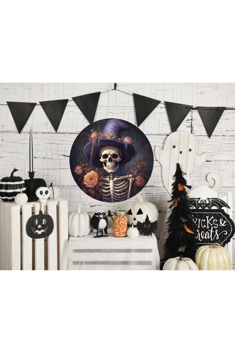 Shop For Witch Skeleton Halloween Sign at Michelle's aDOORable Creations